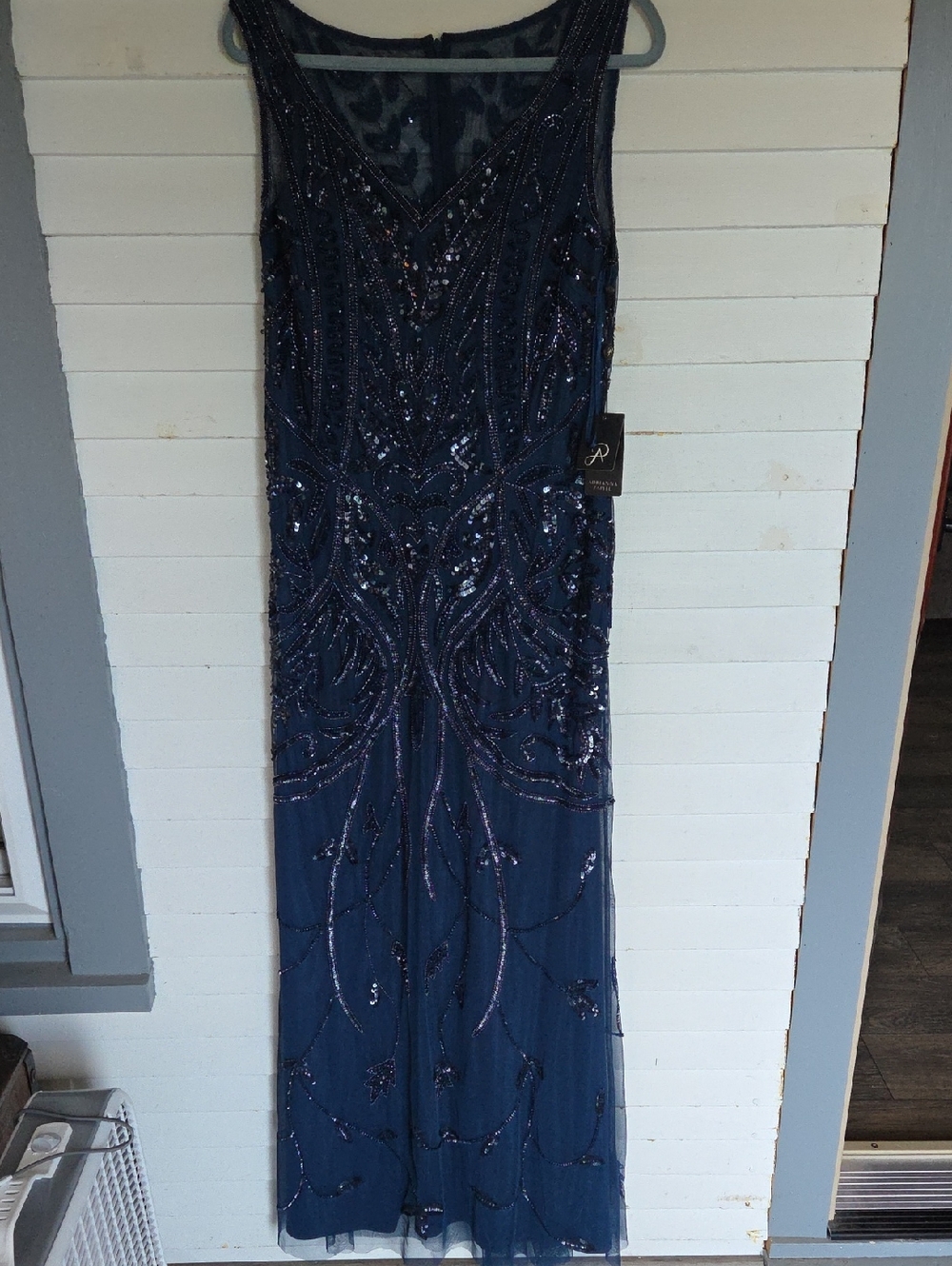 Adrianna Papell Navy Beaded Embellished Evening Dress Size 12 NWT